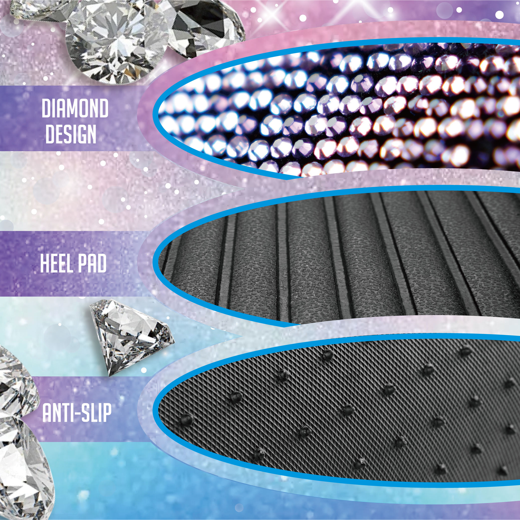Auto Drive Bling Diamond Car Floor Mats, 4-Piece Glitter Carpet Set, Universal Fit for Cars，SUVs Dark Purple