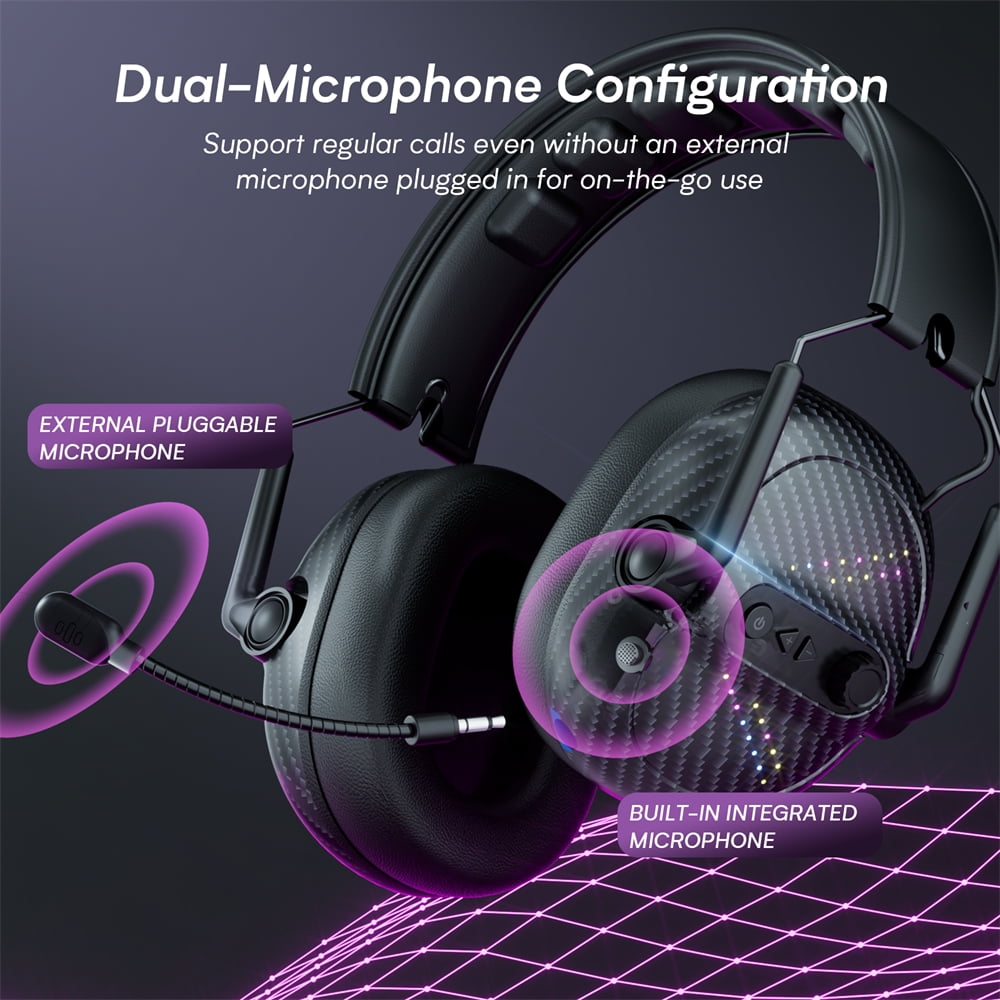 Wireless Gaming Headsets with Microphone for PS5/PS4/PC/Switch,Bluetooth/2.4G/Wired Headphones with Microphone Detachable Noise-Canceling,Stereo Sound,Light,Foldable,Portable,Black