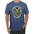 thumbnail image 1 of Day Of The Dead Calavera Skull Colorful Trippy | Mens Pop Culture Graphic T-Shirt, Vintage Heather Blue, 2XL, 1 of 4