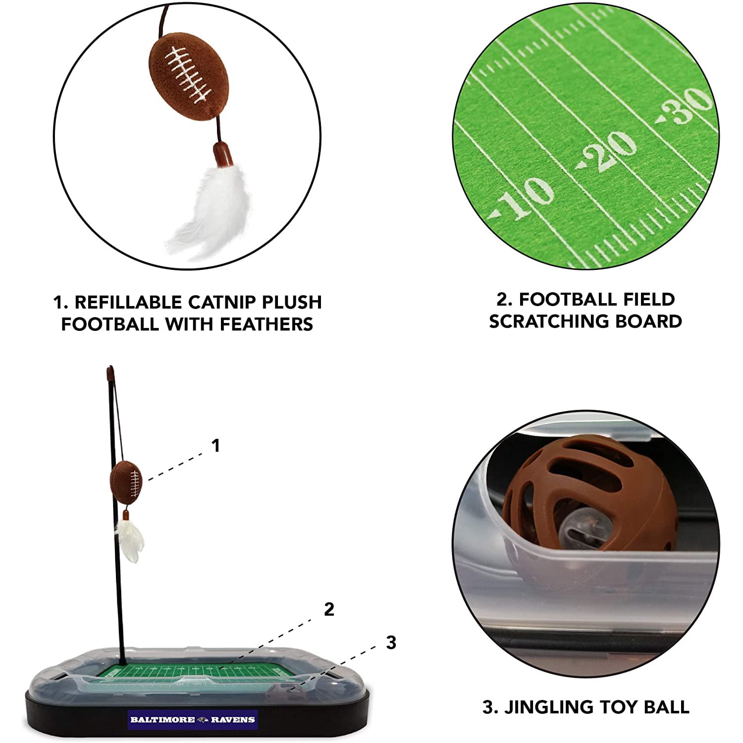 NFL Baltimore Ravens CAT Scratcher Toy with Catnip Plush & Feather Cat and Kitty Toy