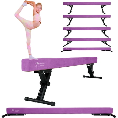 Kangaroo Hoppers Adjustable Balance Gymnastics Beam for Kids Ages 6-12, High and Low Foldable Floor Beam, Beginners and Professionals Home Training Equipment with Anti-Slip Foot, 8FT
