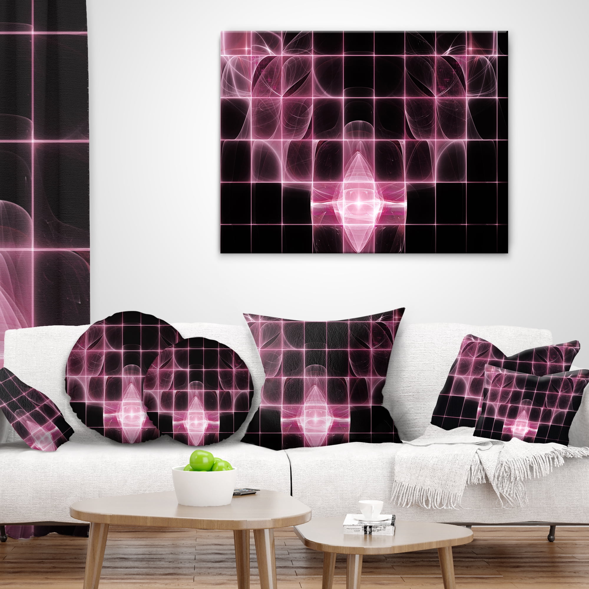 Designart Pink Bat Outline on Radar - Abstract Throw Pillow - 18x18