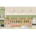 thumbnail image 7 of Full Size Floor Bed, Wood Full Montessori Bed Frame with Fence Guardrails and & Support Slats, Full Playhouse Bed with Door Design, Fence Bed Playpen Bed for little ones, Natural, 7 of 7
