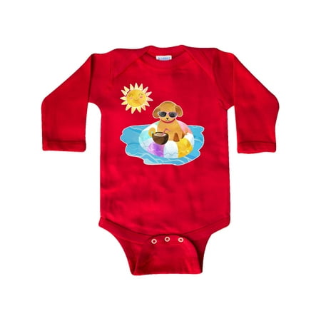 

Inktastic Summer Puppy in Float with Drink Gift Baby Boy or Baby Girl Long Sleeve Bodysuit