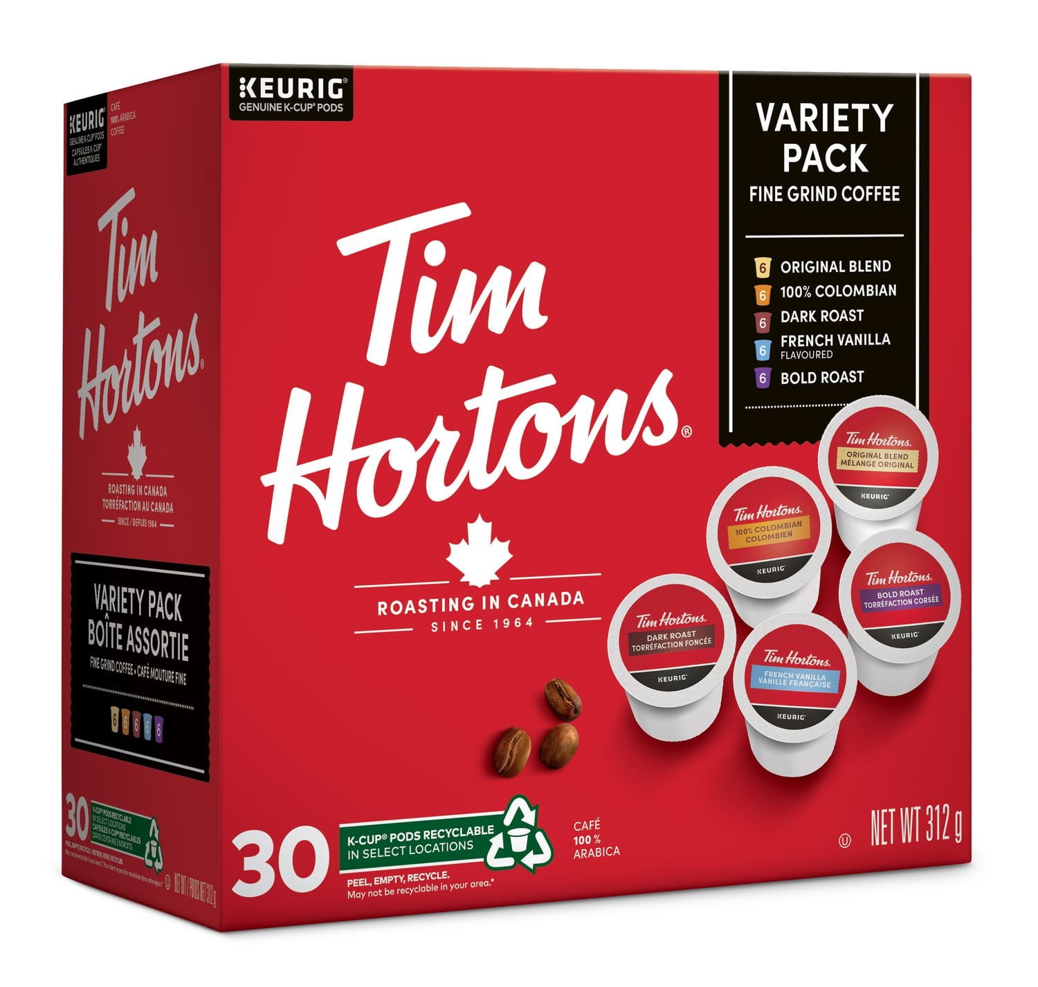 Tim Hortons Dosettes de café à usage unique, paq. de 30 variété Keurig Capsules K-Cup 30ct