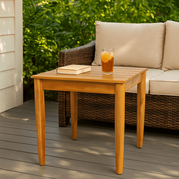 Homy Casa Outdoor Wood Side Table for Patio or Porch, Square Accent Table, Natural Finish