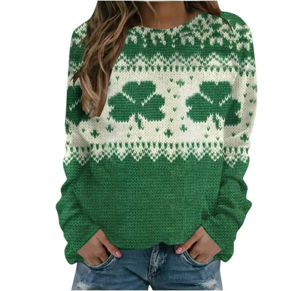 Clothing 2025 Yajing Women's Pullover Sweaters St Patricks Day Shirt Women Lucky Shamrock St Patrick Sweatshirts Crewneck Oversized Long Sleeve Shirts L Green