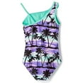 thumbnail image 2 of Girls Swimsuit Green Ruffled Off-Shoulder Coconut Print Swimwear Purple One Piece Swimsuit for Girls, 2 of 4