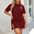 thumbnail image 4 of zbxnLI Casual Dress for Women Short Sleeve Mini Sundress Comfy Crew Neck Summer Loose Basic T Shirts Dresses, 4 of 7