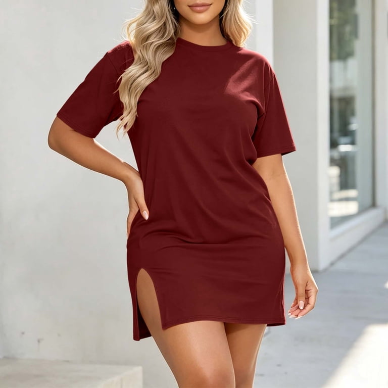 short red dress with slits on the side Dallas Side Slit Dress (Red)