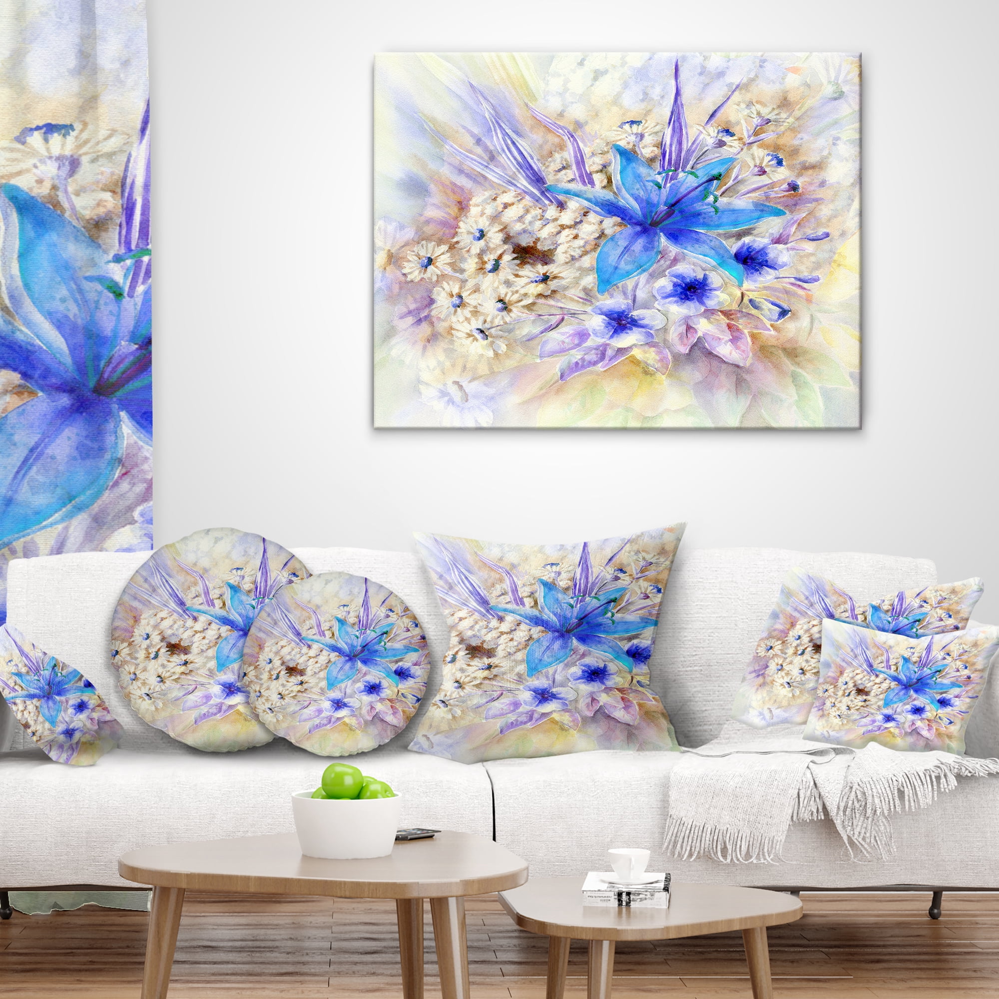 Designart Flowers Leaves Watercolor Art - Floral Throw Pillow - 12x20