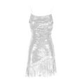 thumbnail image 4 of Summer Fashion, Ahuyic 2024 Women's Sequin Sparkly Dress Spaghetti Straps Glitter Ruched Cocktail Mini Ruffled Hem Bodycon Dresses White M, 4 of 5