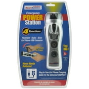 Emergency Power Station, 4 Function Flashlight, Radio, Siren, and Cell Phone Charger, Black/Silver LED
