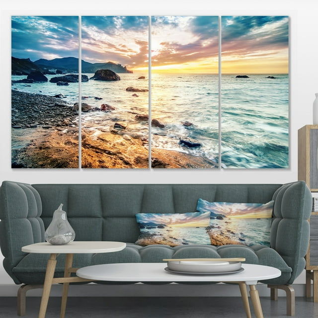 Summer Sea with Mountains and Waves - Seashore Canvas Art Print