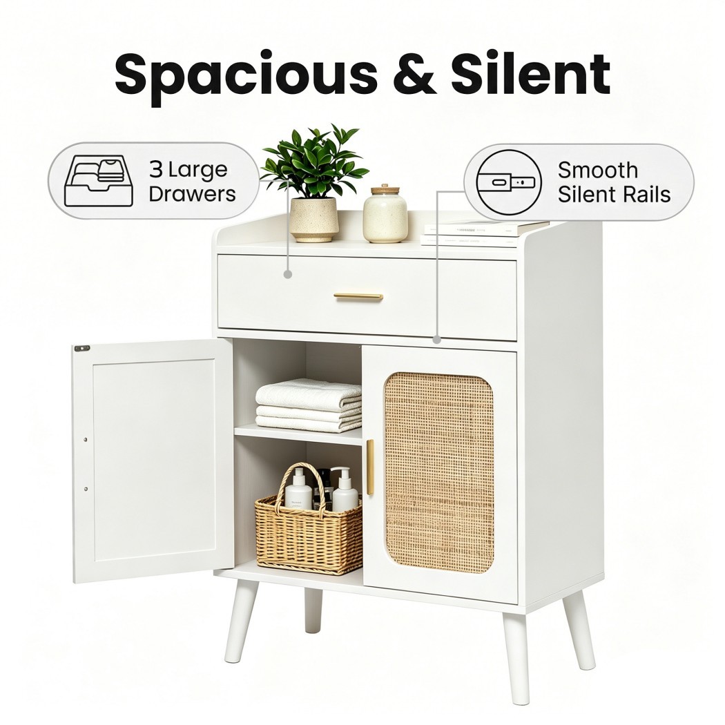 Farmhouse Buffet Cabinet, Kitchen Storage Cabinet with 1 Drawer & 2 Doors, Sideboard Cabinet with Solid Wood Feet for Dining Room, Living Room & Entryway, White