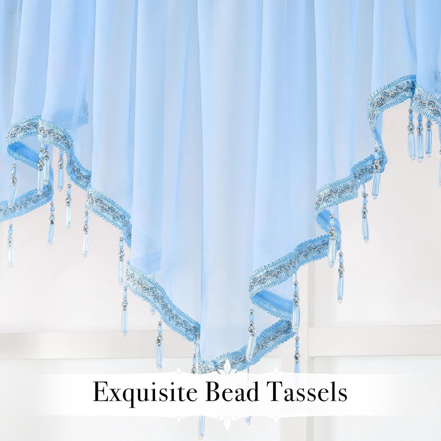 Kiibsot 3-Pack Halloween Beaded Sheer Valance Curtains for Windows, Triangle Sheer Voile Kitchen Swag Curtain Valances Boho Bead Tassels Window Valances for Bedroom Living Room, Each 51 x 24 Inch