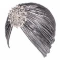thumbnail image 1 of 320mm Golden Gorro turbante indio para mujer, gorro Hijab plisado de terciopelo suave para la cabeza, gorro con broche, joyería, 1 of 5
