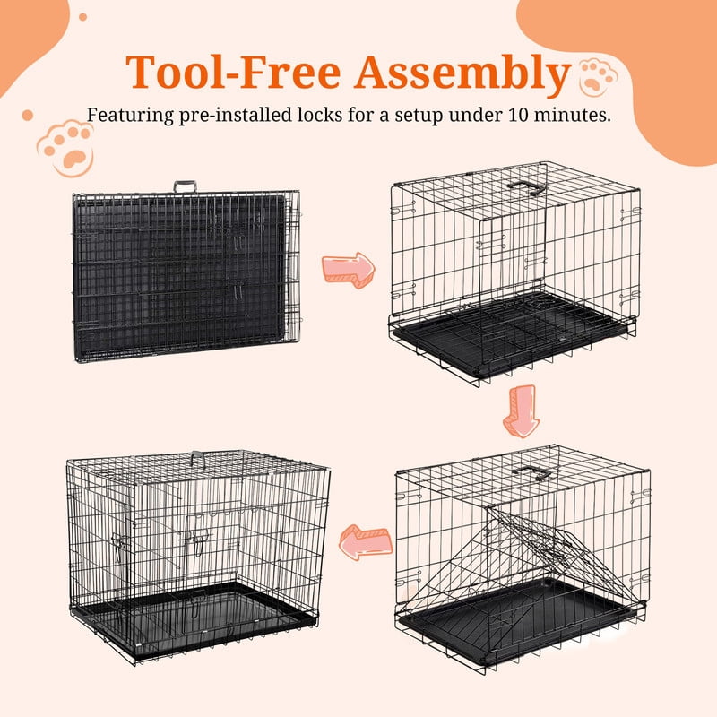 Dozzle 42-Inch Secure & Portable Dog Crate: Foldable Metal Wire Kennel with Enhanced Lock, Dual-Door Design for Medium & Large Dogs, Black
