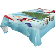 SKYSONIC 60"x108" Square Tablecloth with Christmas Santa&Snowman Prints, Anti-Wrinkle and Smooth Table Cloth for Kitchen/Home Party Decoration