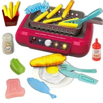 Play Kitchen Accessories Toy, Camping Cooking Toys with Color Changing Play Food, Kids Kitchen Playset with Sound&Light for Ages 3-5 5-7,Red