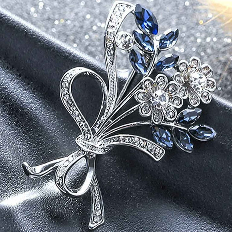 Crystal Flower Brooches for Women 10360-Silver