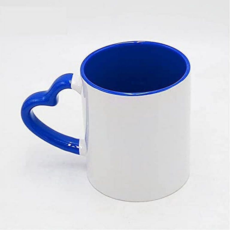 MR.R Sublimation Blank Dishwasher Ceramic Mug,Blank Coated Cup,Sublimation Blank Mugs,Classic Cup with Blue Color Inner Mug and Heart Handle,11oz