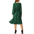 thumbnail image 3 of INSPIRE CHIC Women's Long Sleeve Crewneck Casual Dress High Waist Pleated a Line Flowy Dresses S Dark Green, 3 of 5