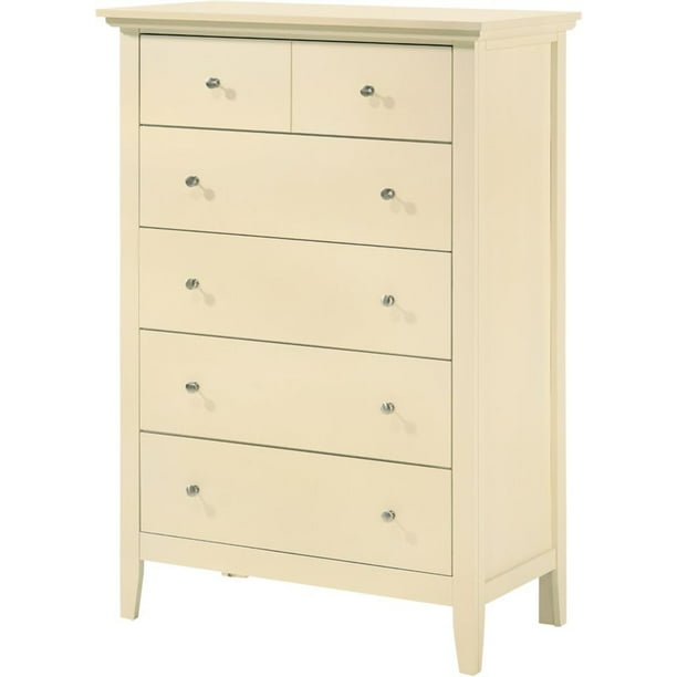 Pemberly Row Contemporary Wood 5 Drawer Chest in Beige