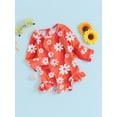 thumbnail image 3 of Sunloudy Kids Girls Rash Guard Swimsuit Rompers Long Sleeve Daisy Print Toddler Ruffles Bathing Suit Swimwear, 3 of 7