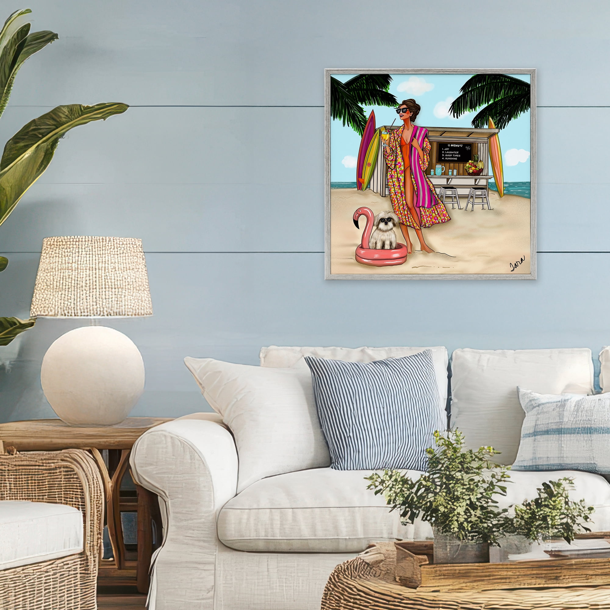 Stupell Industries Beach Girl in Summer Sun Gray Framed Giclee Art, design by Tara Boone