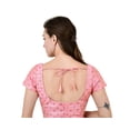 thumbnail image 4 of Sonakshi Fashion Light Pink Women's Jacquard Readymade Partywear Indian Ethnic Saree Blouse Choli Top Short Sleeve, 4 of 5