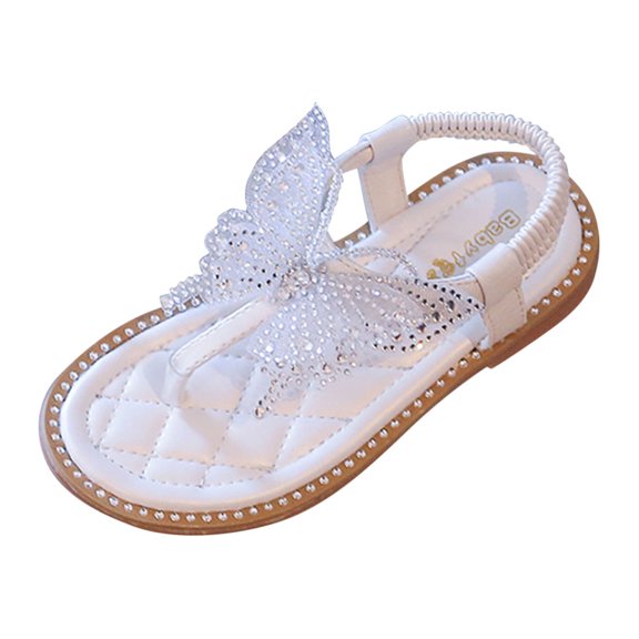 JINMGG Clearance Items Middle and Big Children Toddler Girls Rhinestone Butterfly Thong Sandals Soft Sole Princess Shoes Sandals