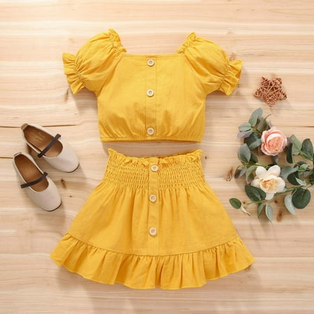 

AURIGATE Clearance! Toddler Baby Girls Summer Children s Bubble Short-sleeved Top Smocked Half Skirt Two-piece Set