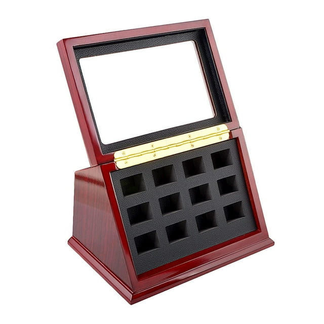 Caja de exhibición de anillo Sunnimix Caja de almacenamiento de madera 12 ranuras Vitrina de anillo