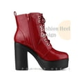 thumbnail image 3 of BLISSFUL STEP Women's Boots Platform Lace Up Chunky Heel Western Combat Boots Red 9, 3 of 5