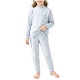 thumbnail image 2 of XRoczxe Kids Thermal Underwear Set, Boys Girls Striped Base Layer Pajamas, Soft Warm Long Sleeve Top & Pants for Winter Sleepwear, 2 of 6