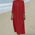 thumbnail image 6 of purcolt Womens Pleated Midi Dress Cotton Linen Button Down Long Sleeve Shirt Dress Summer Beach Casual Flowy Long Dresses, 6 of 9