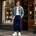 thumbnail image 6 of Mens Sweatpants Stylish Elastic Waist Drawstring Cuffed Sweatpants Loose Lounge Casual Sweatpants for Outdoor Sports with Pockets Navy L, 6 of 7