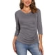 thumbnail image 1 of Blusa de mujer con fruncidos Inspire Chic, decoración de botones, cuello en V, manga 3/4, top de punto sólido XL gris oscuro, 1 of 6