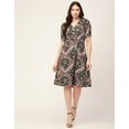 thumbnail image 2 of Moomaya Womens Printed Lapel Collar Dress Puffed Sleeves Knee Dress With Pockets, 2 of 8