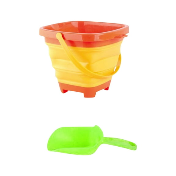 Multi-Purpose Sand Toys for Beach, Collapsible Bucket with Shovels, Summer Travel Beach Playset, Yellow