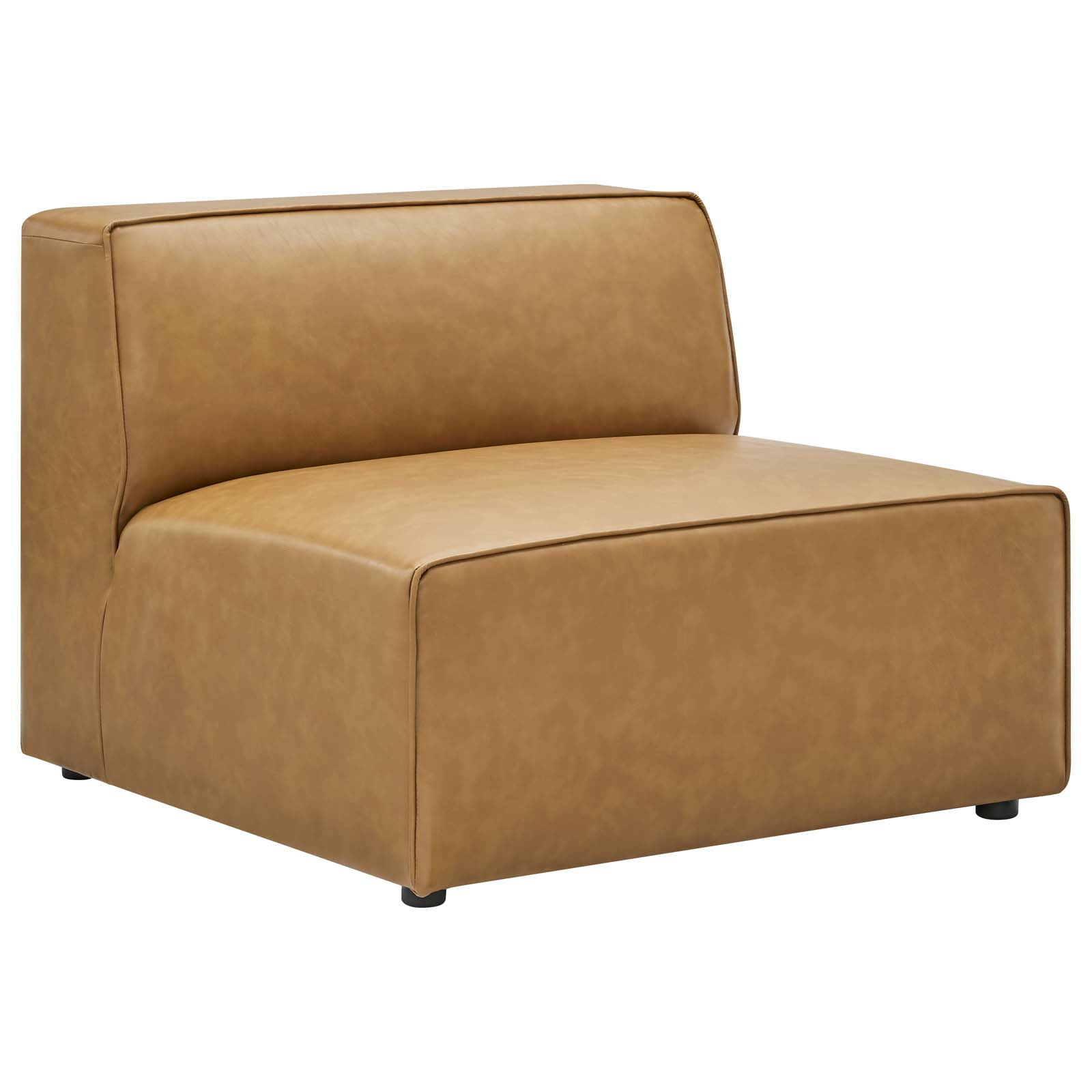 Modway Mingle Modern Faux Leather Sectional Sofa Set with Ottoman in Tan