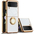 thumbnail image 2 of Case for Samsung Galaxy Z flip 4 5G 2022 with Ring Kickstand Slim Phone Case Luxury Plating Back, Rose Gold Edges, Magnetic Holder Shockproof Thin Protective Cover for Z flip 4 - White, 2 of 9