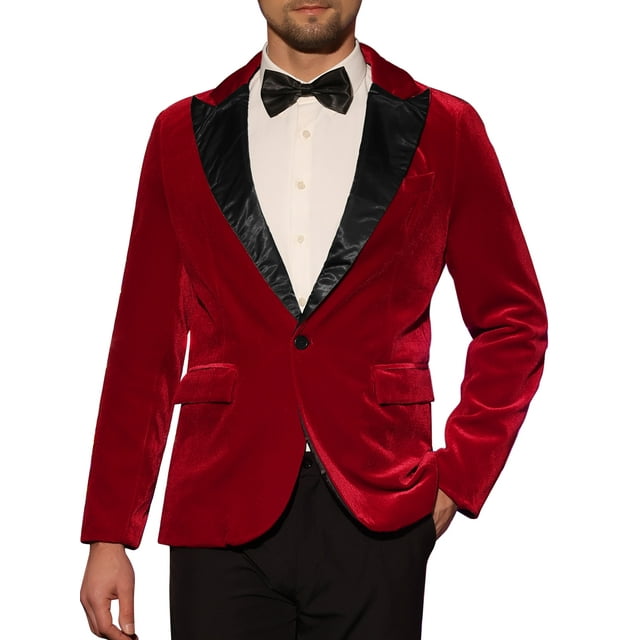 INSPIRE CHIC Men's Velvet Blazer One Button Party Prom Tuxedo Dinner Suit Jacket M Red