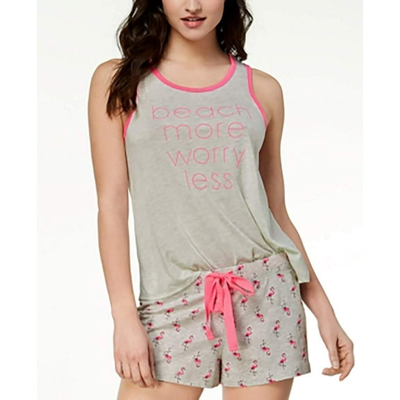 Jenni Women’s Graphic-Print Contrast-Trim Pajama Tops, Blue & Gray, X-Small