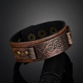 thumbnail image 3 of Mens Viking Wide Leather Bracelet Wristband Punk Alloy Bangle Adjustable Gift, 3 of 5