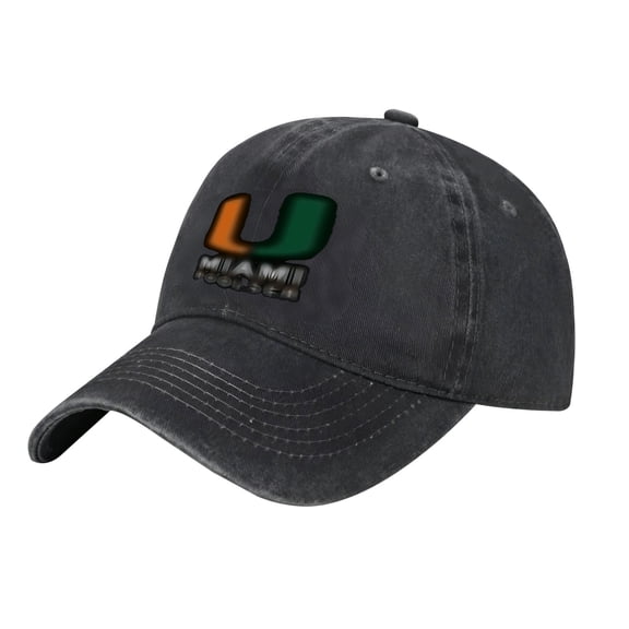 Adjustable Vintage Cotton Washed Distressed Baseball Cap - Unique Orange & Green ' UM ' Graphic Metallic Silver ' MIAMI ' - Golf Dad Hat for Men & Women