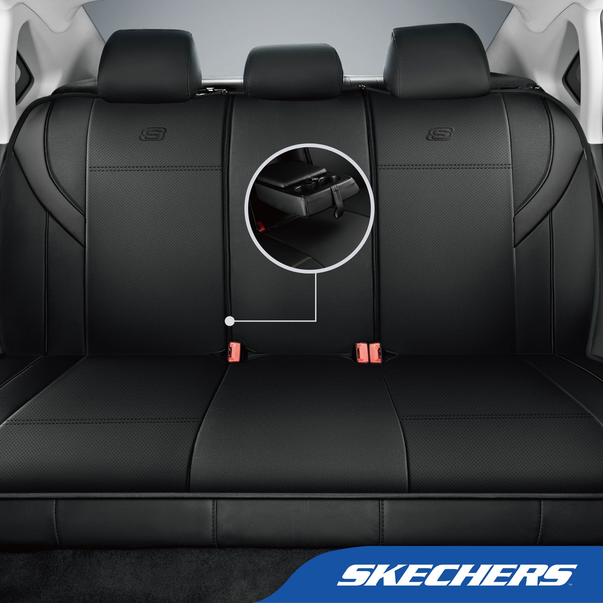 Skechers Premium Leather Car Seat Cover – Full Set, Durable, Breathable, Universal Fit for Cars, SUVs, and Trucks - Black