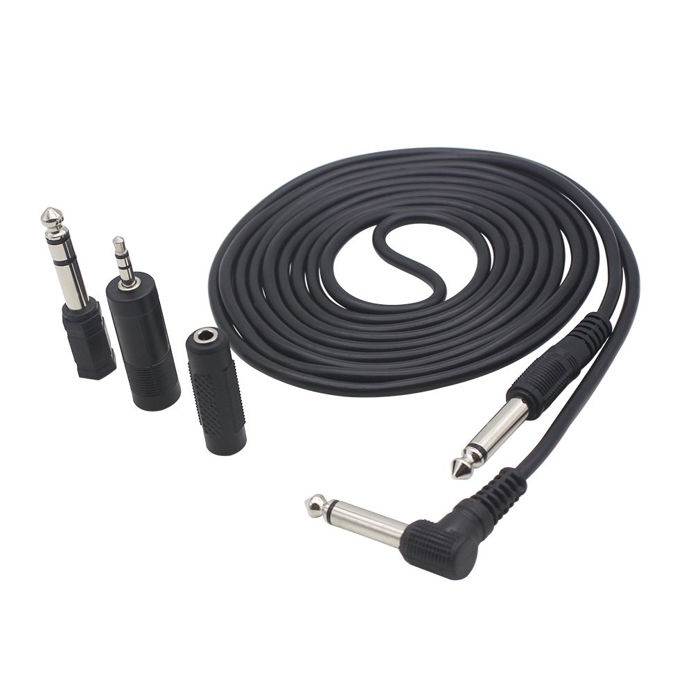 / 10 Feet Instrument Guitar Audio Cable 1/4Inch 6.35mm Straight to Right Angle Plug Black ABS