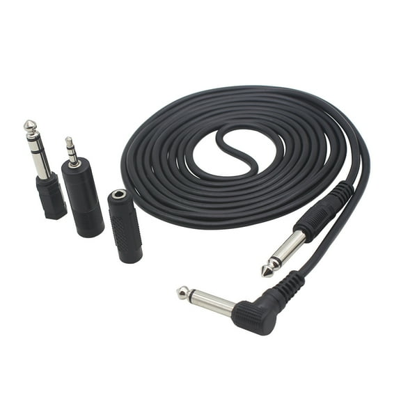 Ammoon / 10 Feet Instrument Guitar Audio Cable 1/4-Inch 6.35mm Straight to Right Angle Plug Black ABS Jacket with 3 Adapters